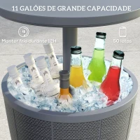 Outsunny Mesa Geladeira para Exterior 41L 3 em 1 Mesa Refrigeradora com Altura Ajustável 58-84 cm para Cubos de Gelo Ø49x58-84 cm Cinza(m-6)