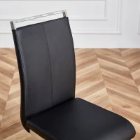 Set de 4 scaune de sufragerie cantilever, structură din metal cromat, spătar din piele PU, 42x54x100 cm, Negru(m-6)