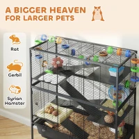 PawHut 5 Tier Large Hamster Cage on Wheels with 17 cm Deep Tray, Storage Shelf for Syrian, Gerbil, Rats(m-4)