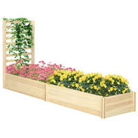 Outsunny Strat Înălțat pentru Grădină cu Spalier și Fund Deschis, 230x60x110 cm, Lemn Natural(m-1)