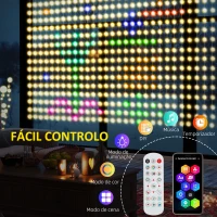 HOMCOM Cortina de Luzes 3x3 m Cortina de Luzes LED Inteligente com 400 Luzes LED RGBIC Sincronização com Música(m-5)