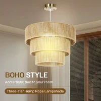 HOMCOM Hemp Rope Ceiling Light, 3-Layer Boho Pendant Light, 4 x E14 Vintage Ceiling Lamp Fixtures for Living Room, Bedroom, Kitchen, Hallway, Light Brown(m-4)