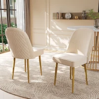 Juego de 2 Sillas de Comedor con Respaldo Ergonómico y Patas Doradas de Metal, 50x62x89 cm, Beige(m-2)
