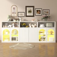 Buffet de rangement avec porte vitrée et éclairage LED, adapté à la cuisine et au salon, 210×35×90 cm, Blanc(m-1)
