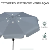 Outsunny Chapéu de Sol de Jardim Ø266x248,5 cm Proteção UV50+ Chapéu de Sol de Alumínio Inclinável com Teto de Ventilação Cinza Escuro(m-6)
