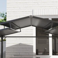 Outsunny Grillpavillon 250 x 160 x 250 cm wasserdicht Gartenpavillon mit Doppelschichtdach, Seitenregalen Schwarz(m-9)