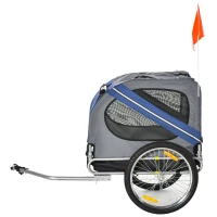 PawHut 2-in-1 Haustieranhänger Fahrradanhänger bis 20kg klappbar Regenschutz Sicherheitsfahne Reflektoren Stahl grau+blau 130 x 73 x 90cm(m-12)