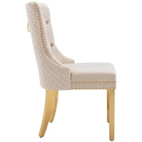 Esszimmerstühle Set aus 4 Samt Polsterstuhl mit Nagelkopfbesatz und runden Zugringen Esszimmer 95 cm Beige(m-10)