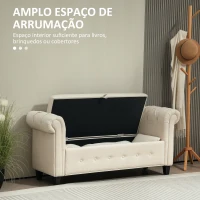 HOMCOM Banco de Pé de Cama de Linho com Dobradiças na Tampa Pés de Madeira e Apoio para os Braços 146,5x49x74,5 cm Bege(m-4)