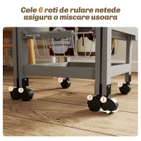 HOMCOM Cărucior de Bucătărie din Lemn și Metal cu 3 Coșuri, Sertar și Clapete, 37x37x77.5 cm, Gri(m-5)