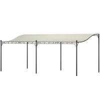 Outsunny Pérgola de Parede 591x298x200-253 cm Pérgola com Teto de Poliéster Impermeável e Estrutura Metálica  Creme(m-1)