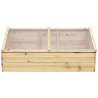 Outsunny Gewächshaus Holz Frühbeet Frühbeetkasten Treibhaus Garten & Pflanzkasten-System für Garten Balkon, 100 x 50 x 35 cm, Natur, Tanne, PC-Platte(m-13)