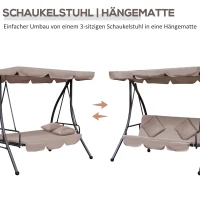 Outsunny Hollywoodschaukel mit Liegefunktion Braun 200x 125 x 170 cm(m-6)