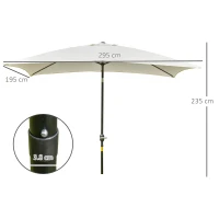 Outsunny 3x2m Patio Parasol Garden Umbrellas Canopy with Aluminium Tilt Crank Rectangular Sun Shade Steel, Cream White(m-3)