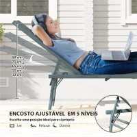 Outsunny Conjunto de 2 Espreguiçadeiras Jardim Dobráveis e Reclináveis em 5 Posições 164x54x84 cm Cinza Claro(m-4)