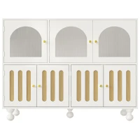 Buffet moderne avec design de touches de piano, porte en verre, pieds en colonnes rondes, 120×40×90 cm, Blanc(m-2)