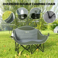 Outsunny Double Camping Chair for Adults with Armrests, Heavy Duty Oversized Padded Folding Chair with Carry Bag, Cup Holders for Outdoor Hiking Picnic Camping Fishing, 250kg Capacity, Green(m-4)
