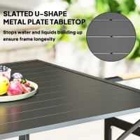 Outsunny 94 x 94 cm Garden Table with Parasol Hole, Outdoor Dining Garden Table for Four with Slatted Metal Plate Top, Dark Grey(m-5)