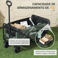 Outsunny Carrinho de Transporte com Rodas Carrinho de Jardim Dobrável com Puxador Telescópico Ajustável Porta Traseira Expansível 114x46x65-92 cm Verde(m-4)
