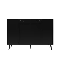 Buffet avec design en rotin, avec portes blister et étagères réglables, 120×35×89 cm, Noir(m-12)