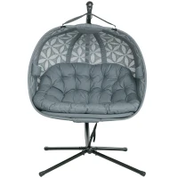 Outsunny Outdoor Double Hanging Chair with Cushion and Cup Holders, Charcoal Grey(m-11)