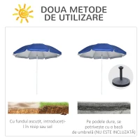 Outsunny Umbrelă de Plajă cu Acoperiș Înclinabil la 45°, Ferestre și 2 Buzunare, Ø191x211 cm, Albastru(m-6)