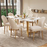 Juego de 2 Sillas de Comedor con Respaldo Ergonómico y Patas Doradas de Metal, 50x62x89 cm, Beige(m-5)