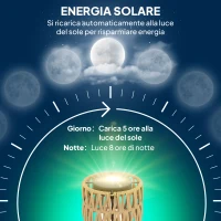 Outsunny Lampada da Esterno Solare in stile Boho con Ripiano Centrale, in Rattan PE e Acciaio, Ø37x144 cm, Nero e Giallo(m-5)