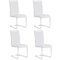 Set de 4 scaune de sufragerie cantilever, structură din metal cromat, spătar din piele PU, 42x54x100 cm, Alb(m-1)