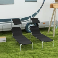 Outsunny Foldable Sun Lounger Set of 2 with Sun Shade & Adjustable Backrest - Black(m-2)