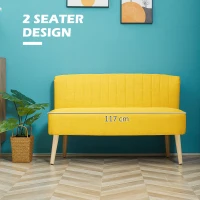 HOMCOM Canapea cu 2 Locuri din Țesătură, Fără Brațe, Canapea de Sufragerie cu 4 Picioare din Lemn de Cauciuc, 117x56,5x77 cm, Galben(m-6)