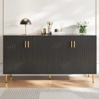 Buffet avec un design ondulé unique, poignées et pieds dorés, 152×40×75 cm, Noir(m-4)