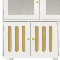 Buffet moderne avec design de touches de piano, porte en verre, pieds en colonnes rondes, 120×40×90 cm, Blanc(m-9)