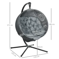 Outsunny Round Egg Basket Chair, with Steel Stand, Charcoal Grey(m-3)