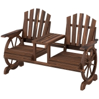 Outsunny Weerbestendige 2-Zits Houten Tuinbank met Paraplugat en Wagenwielpoten, 154 x 65 x 102 cm, Verkoolt