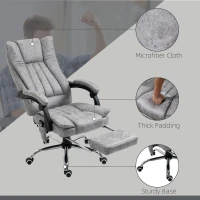 Vinsetto Office Chair with Massage and Heat, Microfibre Reclining Computer Desk Chair with Footrest and Adjustable Height, Swivel Wheels for Home Office, Grey(m-7)