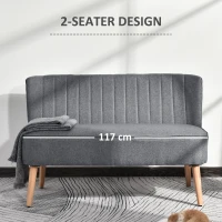 HOMCOM Modern Double Seat Sofa Loveseat Couch 2 Seater Compact Sofa Padded Linen Wood Leg Grey(m-6)