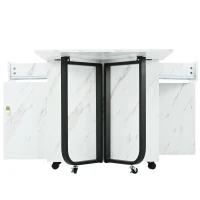 Tavolo da cucina versatile e pieghevole con ruote, con credenza e 2 cassetti, 150x80x76 cm, Bianco e Nero(m-6)