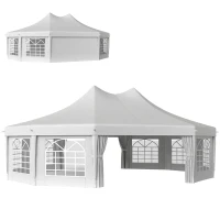 Outsunny 10 Sides Decagonal Garden Gazebo Marquee Party Tent Wedding Canopy Outdoor Heavy Duty Metal Frame (8.9m x 6.5m) - White(m-1)