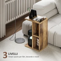 HOMCOM Tavolino da Salotto a C con 3 Ripiani e 2 Scomparti Aperti Salvaspazio, 40x30x60 cm, Marrone(m-5)