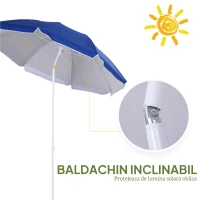 Outsunny Umbrelă de Plajă cu Acoperiș Înclinabil, Geantă de Transport și Design în 3 Secțiuni, Ø1.6x2.05 m, Albastru(m-4)