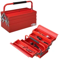 DURHAND Metal Tool Box 3 Tier 5 Tray Professional Portable Storage Cabinet Workshop Cantilever Toolbox with Carry Handle, 45cmx20cmx34.5cm, Red(m-10)