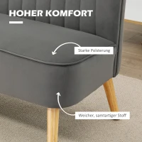 HOMCOM Sofa Retrodesign 2-Sitzer-Sofa, Holzbeine, 117 cm x 56,5 cm x 77 cm, Dunkelgrau(m-4)