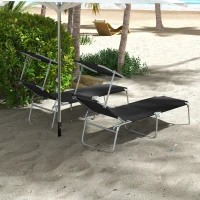 Outsunny Foldable Sun Lounger Set of 2 with Sun Shade & Adjustable Backrest - Black(m-9)