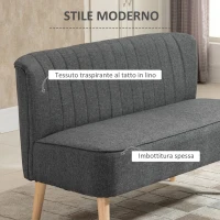 HOMCOM Divano 2 Posti Moderno in Tessuto Senza Braccioli, Divanetto da Salotto con Gambe in Legno, 117x56.5x77 cm, Grigio Chiaro(m-4)
