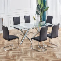 Set de 4 scaune de sufragerie cantilever, structură din metal cromat, spătar din piele PU, 42x54x100 cm, Negru(m-4)