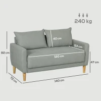 HOMCOM Canapea cu 2 Locuri, Brațe, Compartiment de Depozitare și 2 Perne, 140x72x82 cm, Gri(m-3)