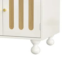 Buffet moderne avec design de touches de piano, porte en verre, pieds en colonnes rondes, 120×40×90 cm, Blanc(m-10)