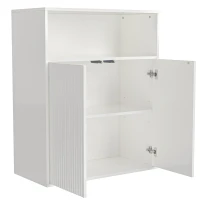 Buffet de rangement avec porte vitrée et éclairage LED, adapté à la cuisine et au salon, 210×35×90 cm, Blanc(m-9)