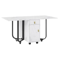 Tavolo da cucina versatile e pieghevole con ruote, con credenza e 2 cassetti, 150x80x76 cm, Bianco e Nero(m-2)